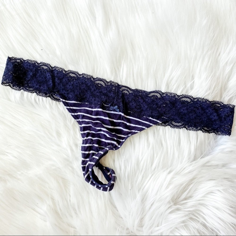 Aerie Floral Lace Blue and White Thong Panties